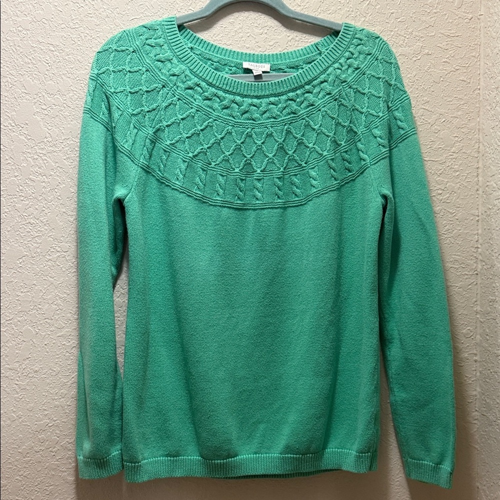 Talbots, Green Cable Yoke Crewneck Sweater, Size M